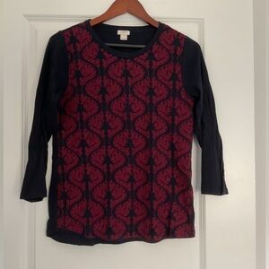 J Crew black / red embroidered long sleeve women’s pullover.